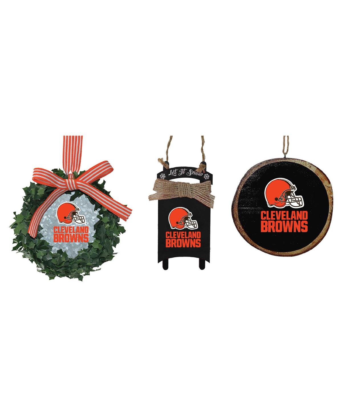 The Memory Company Cleveland Browns Three-Pack Wreath, Sled and Circle Ornament Set - Multi