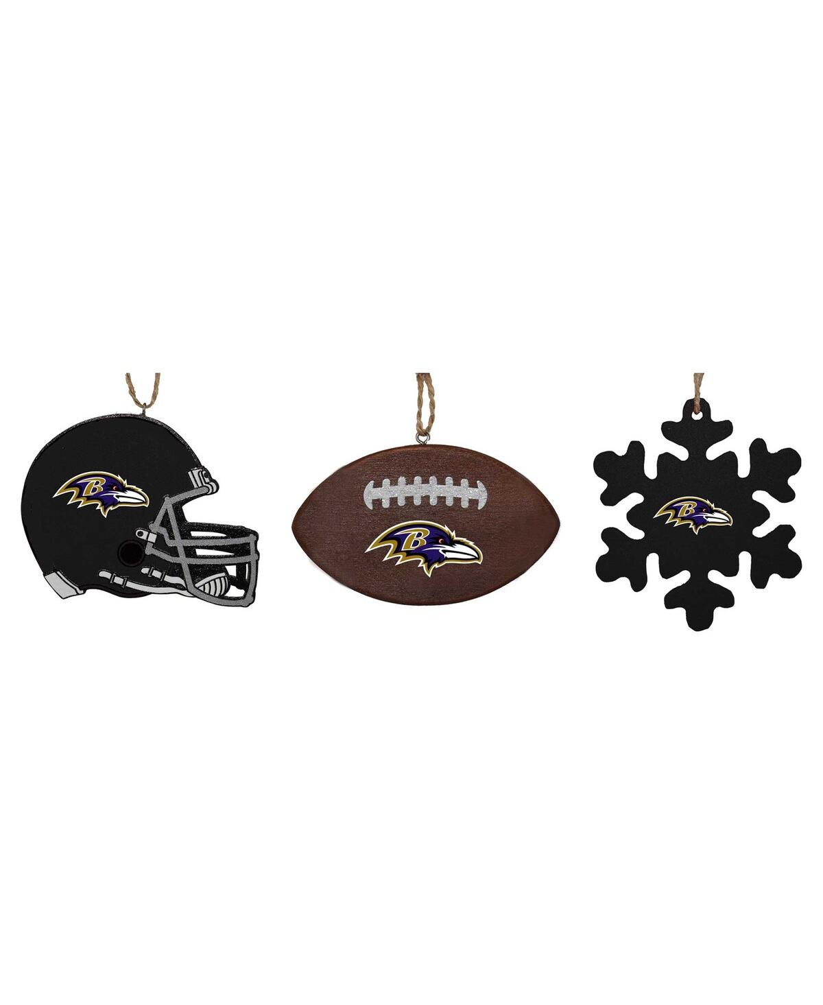Memory Company The  Baltimore Ravens Three-pack Helmet, Football And Snowflake Ornament Set In Multi