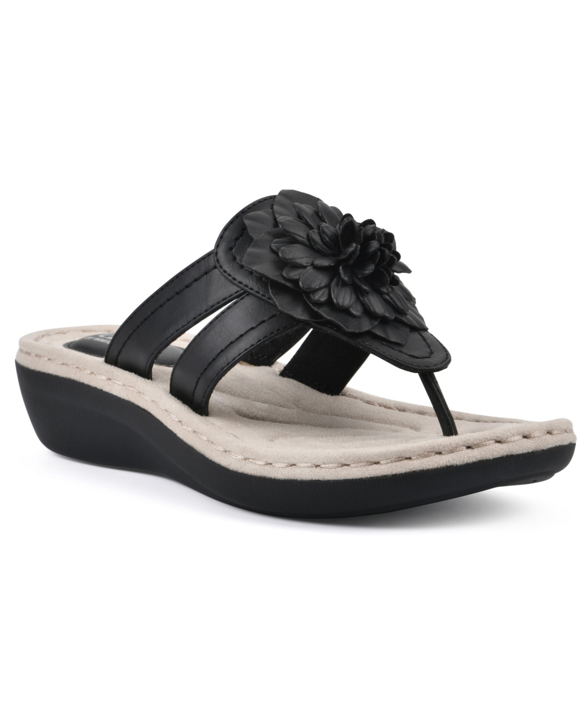 Cliffs By White Mountain Women's Cassia Thong Sandal In Black Smooth- Polyurethane