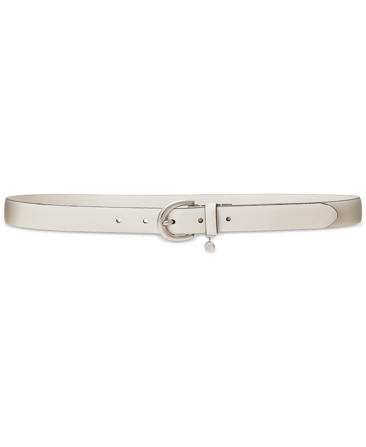 Shop Lauren Ralph Lauren Women's Charm Crosshatch Leather Belt In Soft White