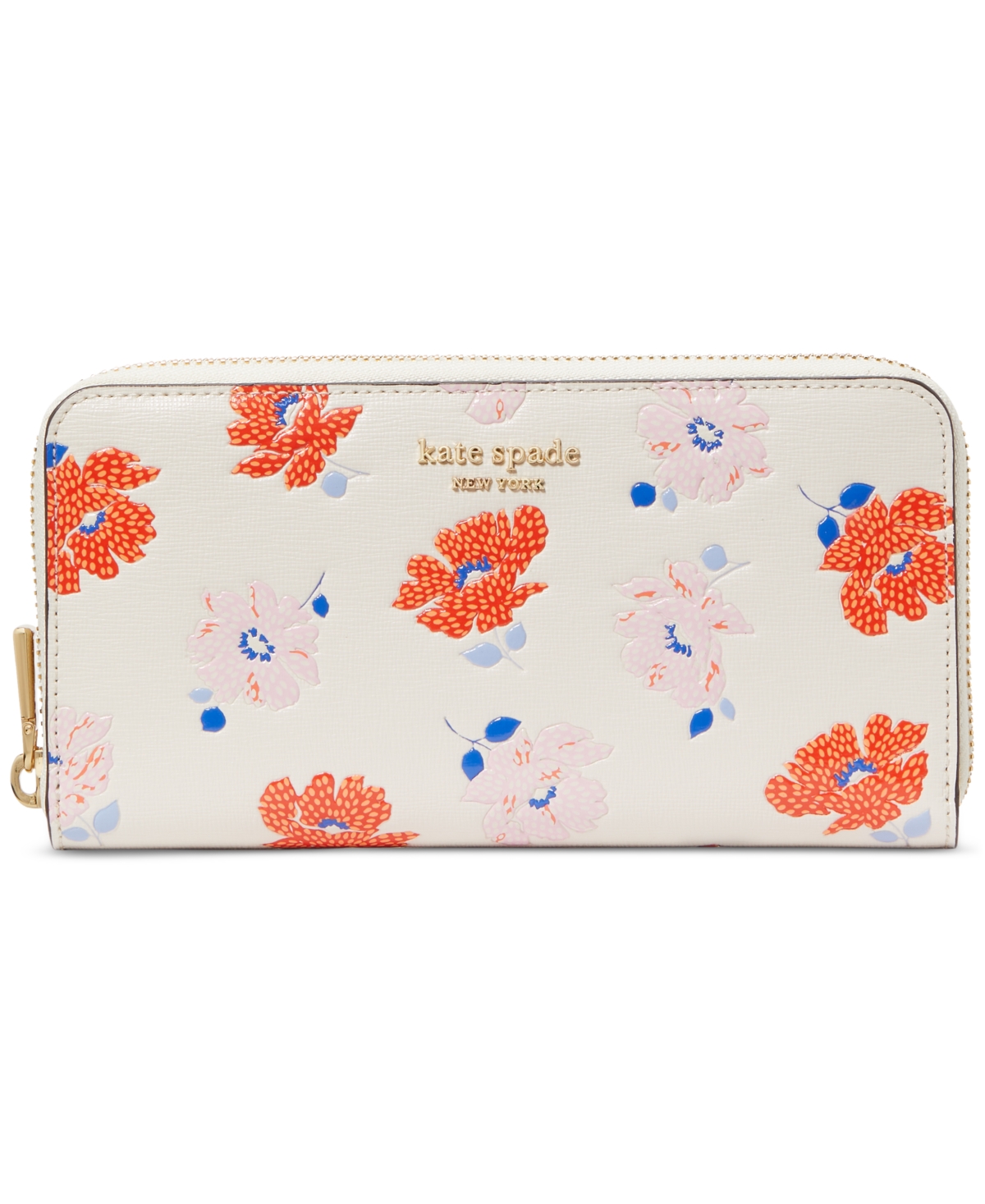 Morgan Dotty Floral Embossed Saffiano Leather Zip Around Continental Wallet - White Multi