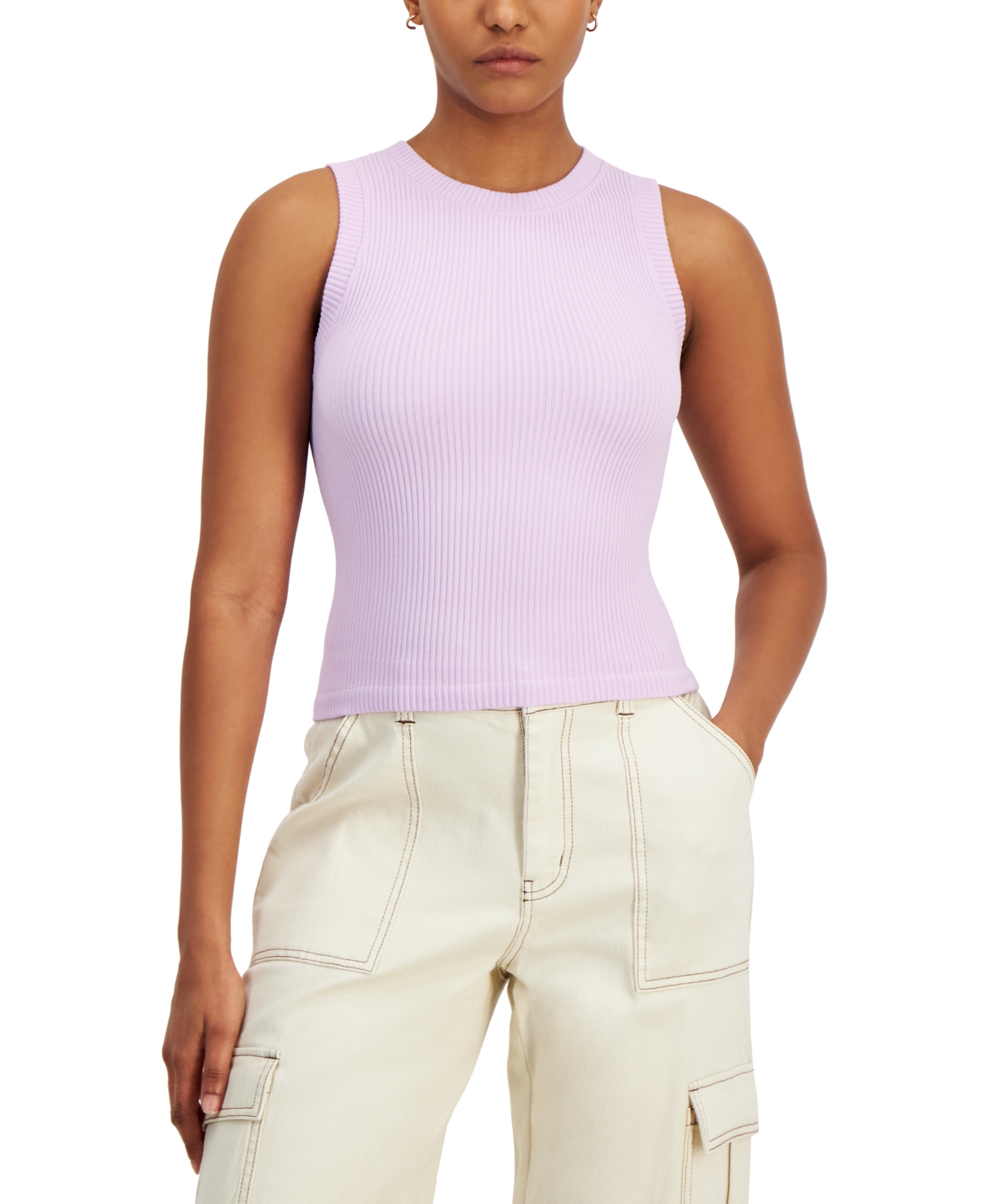 Hippie Rose Juniors' Seamless Crewneck Ribbed Tank In Lavender Lilly