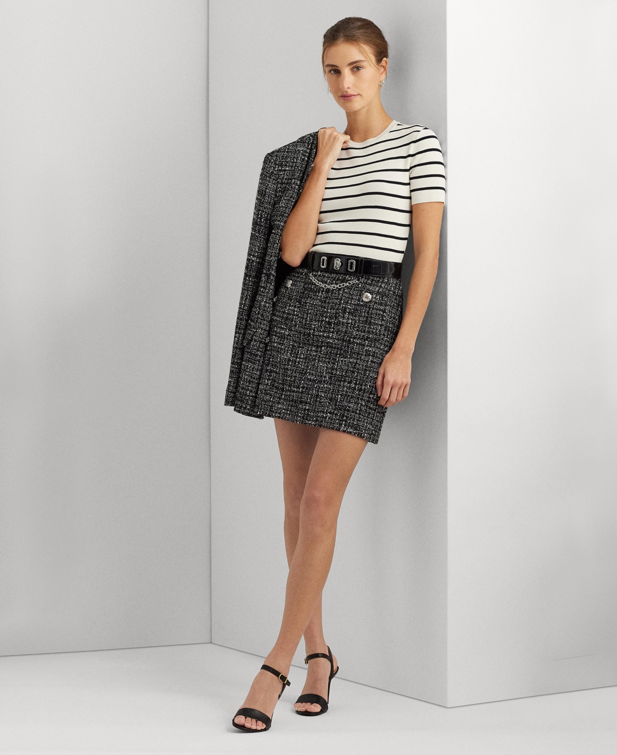 Shop Lauren Ralph Lauren Women's Boucle Pencil Miniskirt In Black,mascarpone Cream