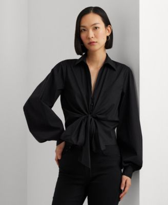 로렌 랄프로렌 Lauren Ralph Lauren Womens Blouson-Sleeve Bow Shirt,Black