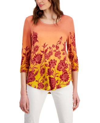 JM Collection - Women's Silhouette Garden 3/4-Sleeve Top