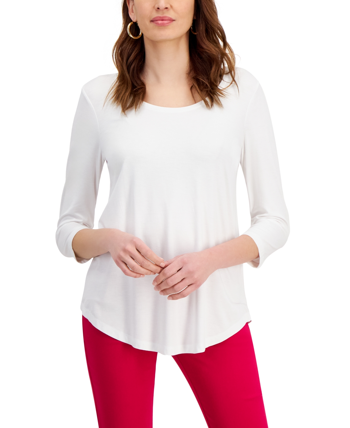 Women's 3/4-Sleeve Scoop Neck Top, Created for Macy's - Bright White