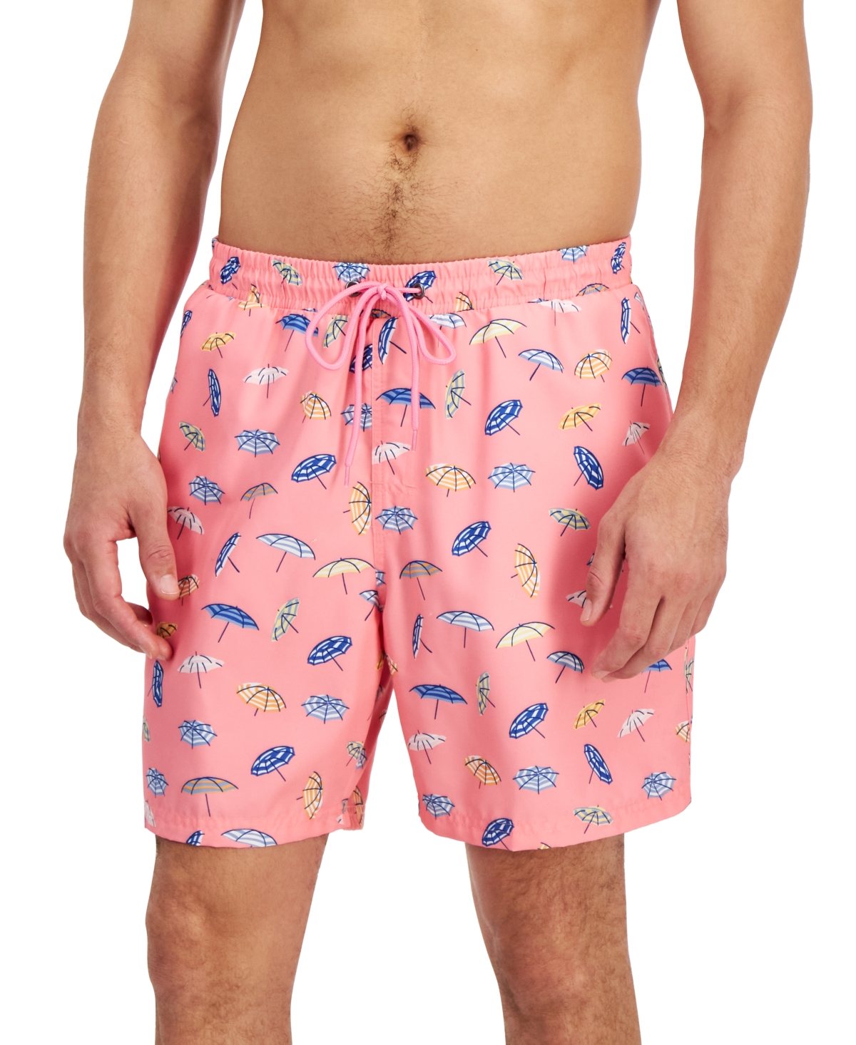 Shop Club Room Men's Umbrella Rain Printed Quick-dry 7" Swim Trunks, Created For Macy's In Bubblegum Pink