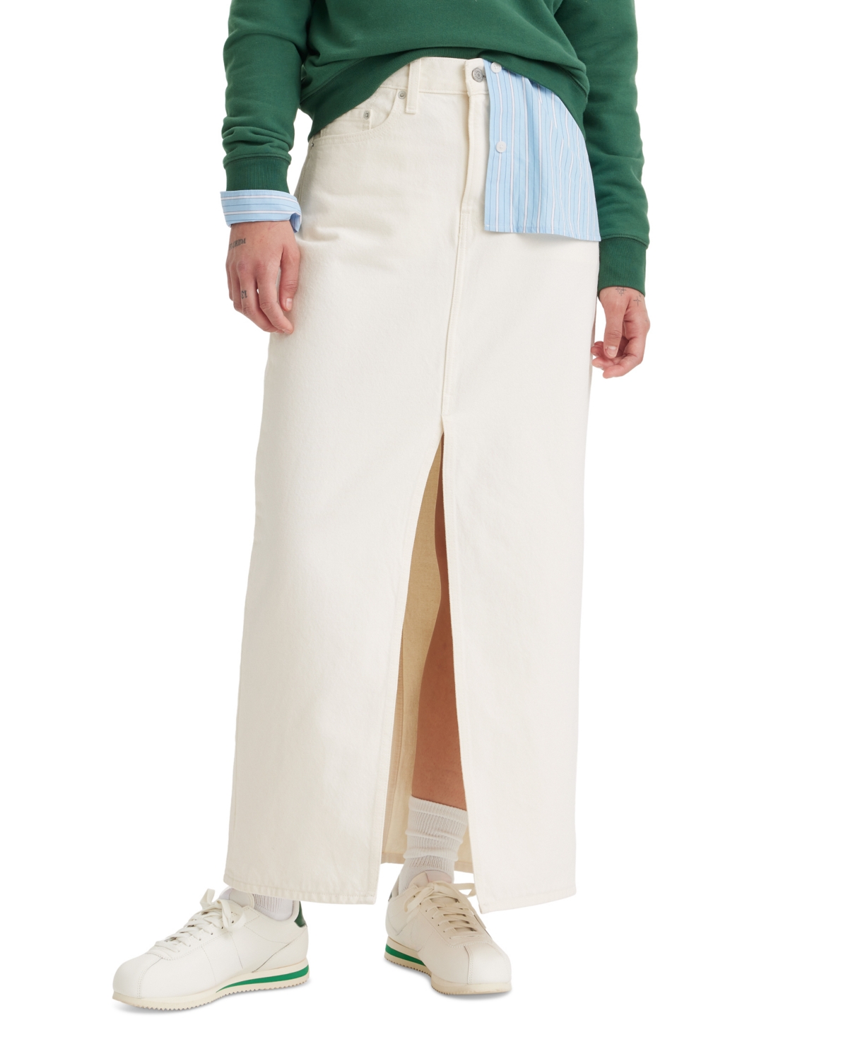 Women's Cotton Denim Front-Slit Ankle Column Skirt - Snowing In La