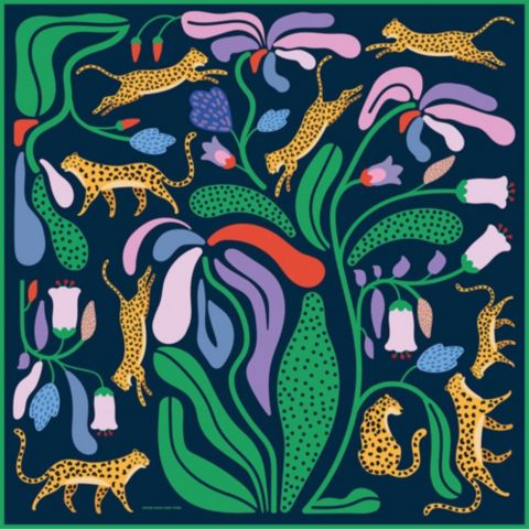 Женский шарф Jessie Zhao New York Double Sided Silk Scarf Of Jungle Night, цвет: Зелёный / Чёрный