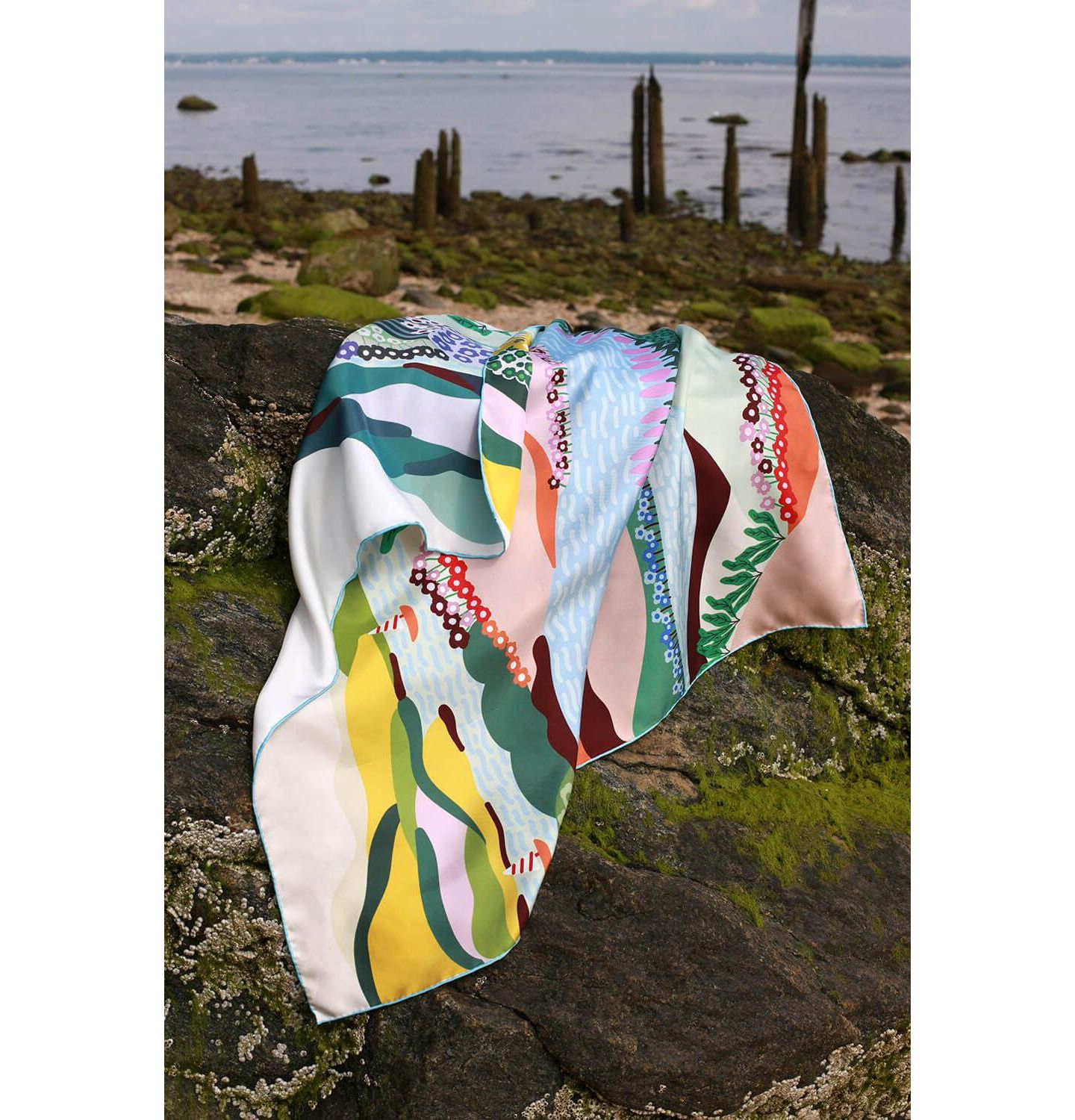 Jessie Zhao New York Double Sided Silk Scarf Of Summer, цвет: Синий / Розовый — фото 2