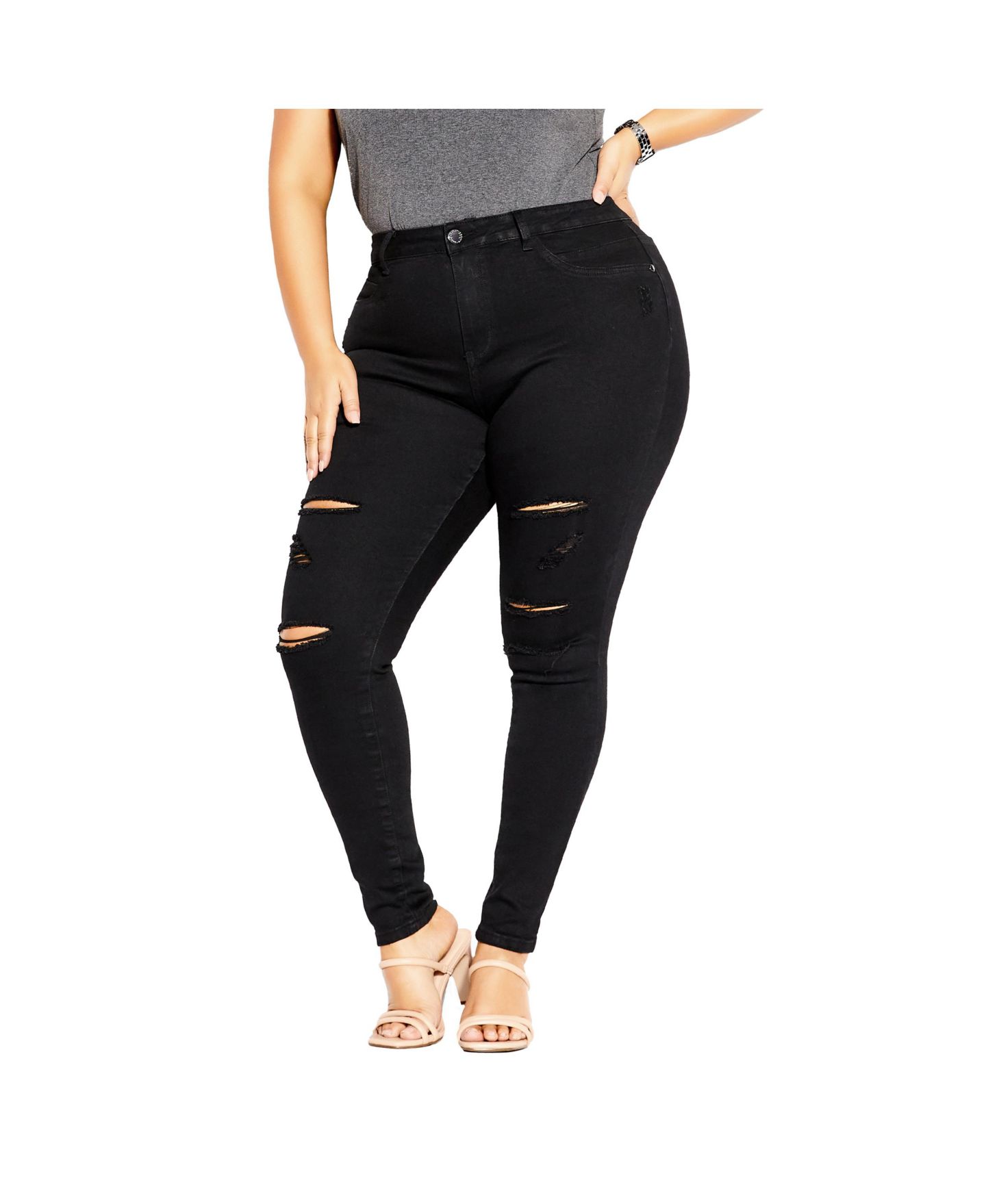 Женские джинсы CITY CHIC Plus Size Rock N Roll Skinny Jean, цвет: Чёрный — фото 1