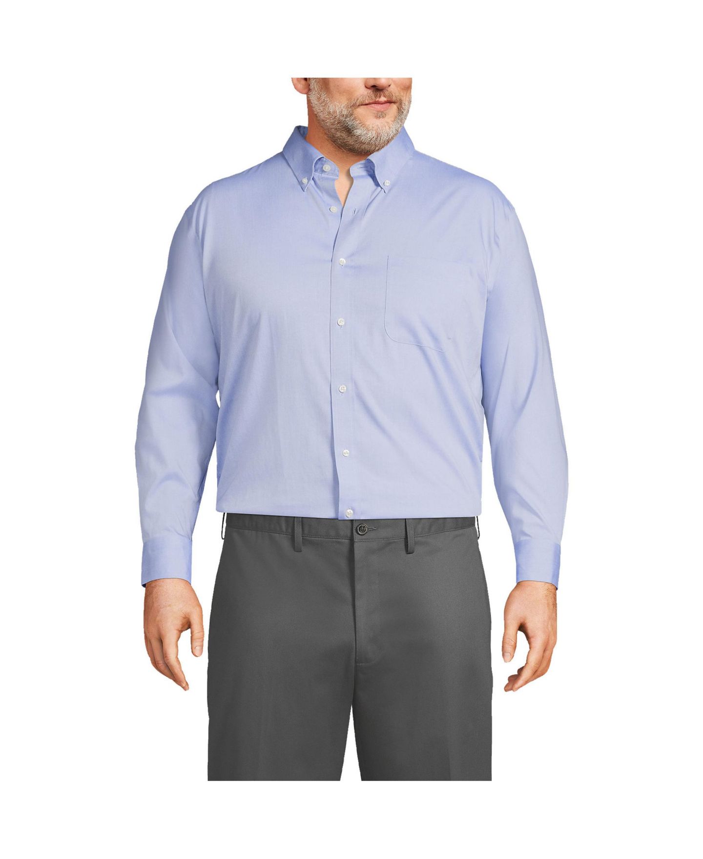 Мужская рубашка Lands' End Traditional Fit Solid No Iron Supima Pinpoint Button-down Collar Dress Shirt, цвет: Светлый синий, вариант 1 — фото 3