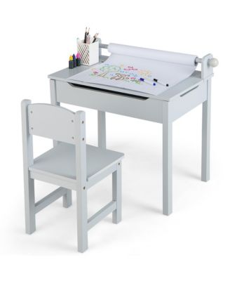 Toddler Craft Table &amp; Chair Set Kids Art Crafts Table with Paper Roll Holder