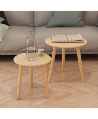 Side Table Set 2 Pieces Solid Pinewood Brown