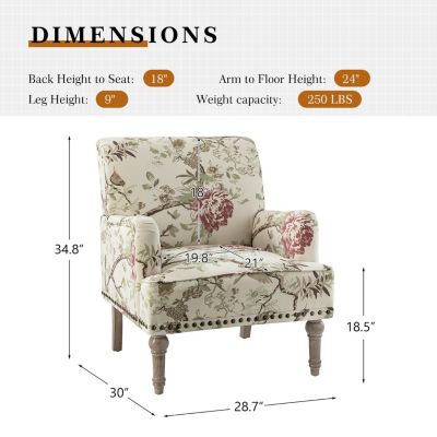 Montross Traditional Wooden Upholstered  Armchair with Floral Patterns