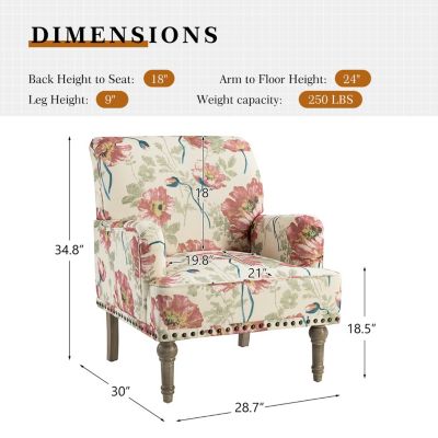 Montross Traditional Wooden Upholstered  Armchair with Floral Patterns