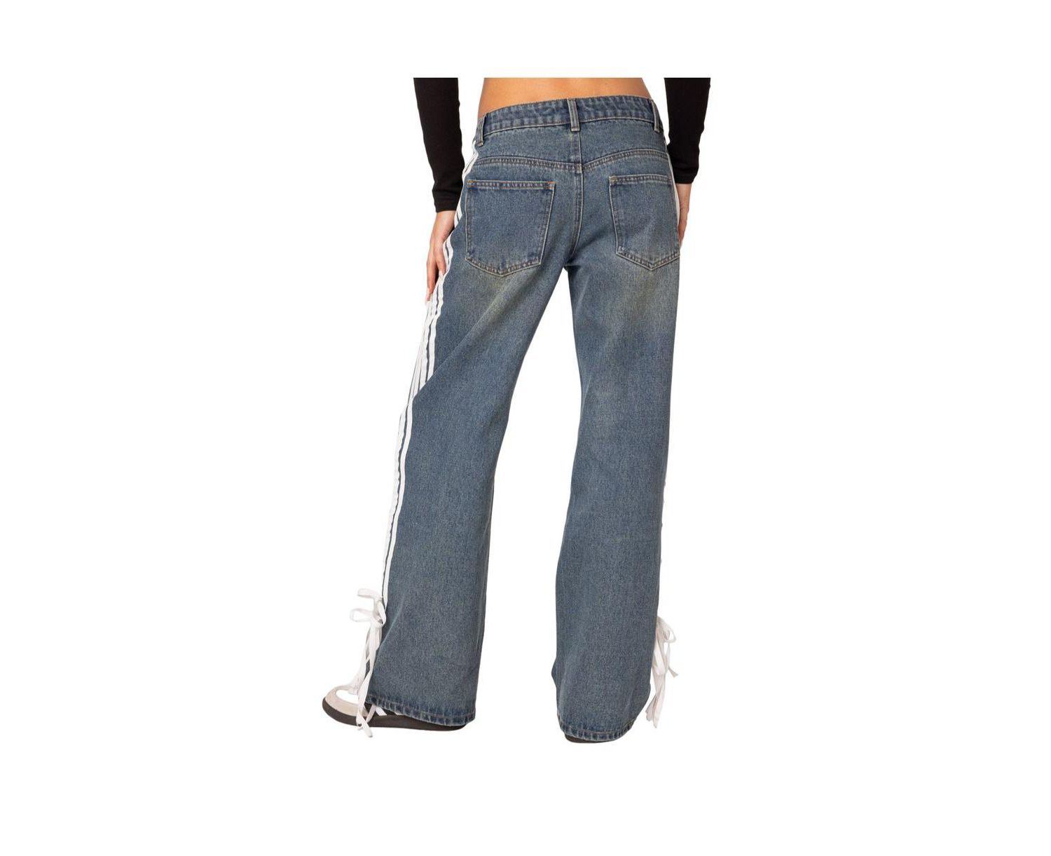 Women's Washed Low rise ribbon jeans