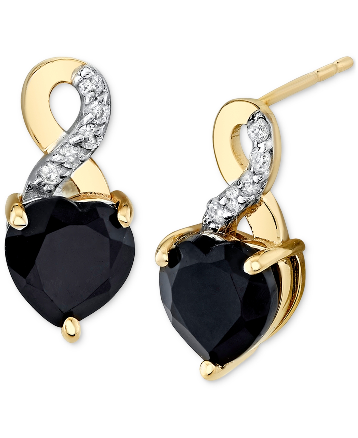 Macy's Onyx & Diamond Accent Heart Stud Earrings In 10k Gold