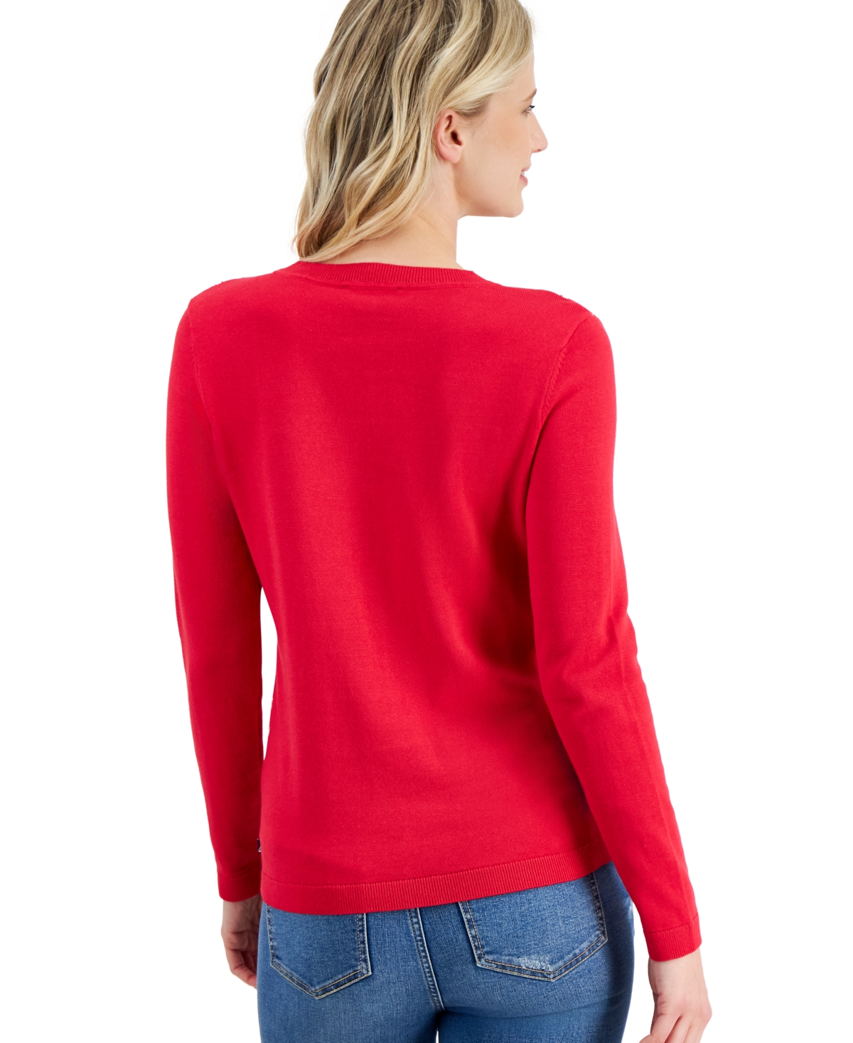 Shop Nautica Women's Cotton Circle Link Crewneck Sweater In Bright Red