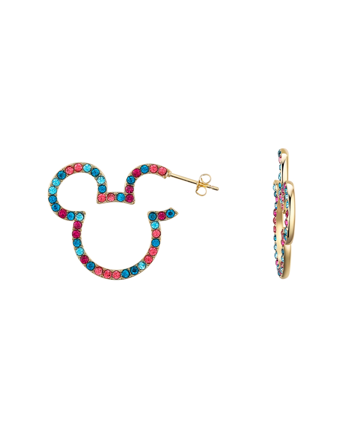 Multi Color Crystal Mickey Mouse Hoop Earrings - Gold