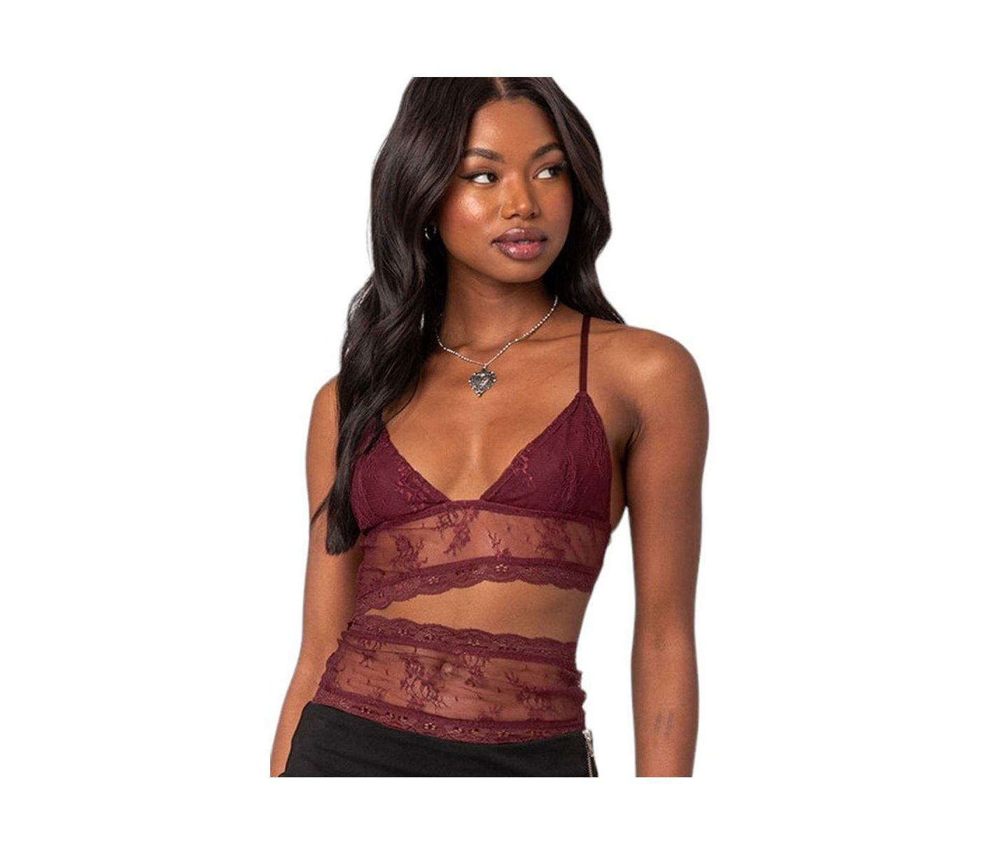 Женский топ Edikted Spice cut out sheer lace, цвет: Бордовый — фото 2