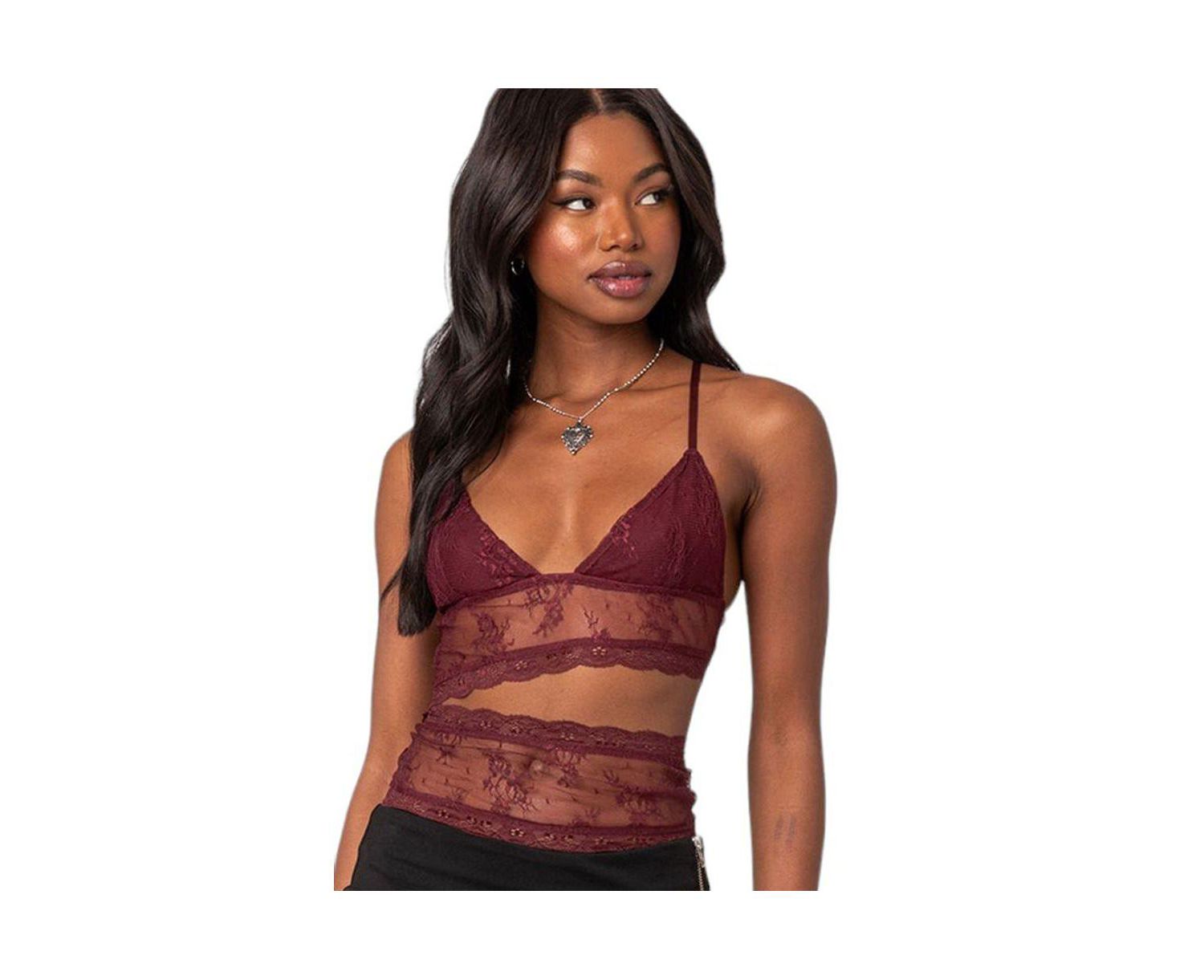 Women's Spice cut out sheer lace tank top