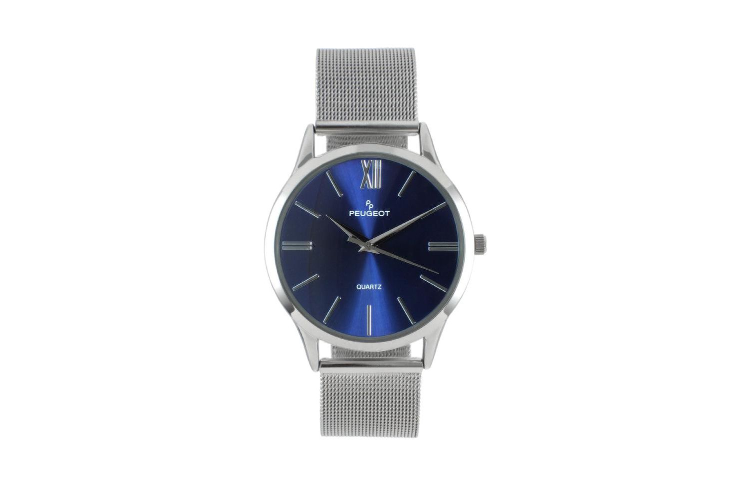 Men's 40mm Blue Dial Slim Case Stainless Steel Mesh Watch
