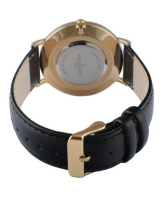 Men's 40mm Black Dial Super Slim Leather Strap Watch