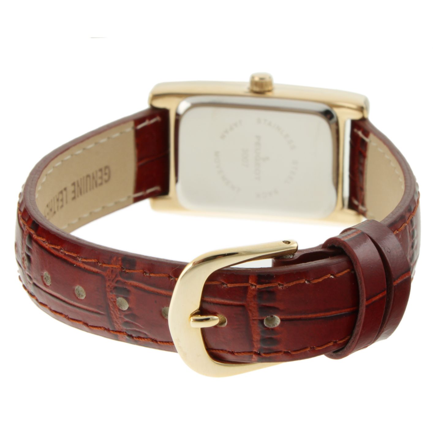 Женские часы Peugeot 34x20mm Contour Dress Watch Brown Leather Strap, цвет: Чёрный — фото 2
