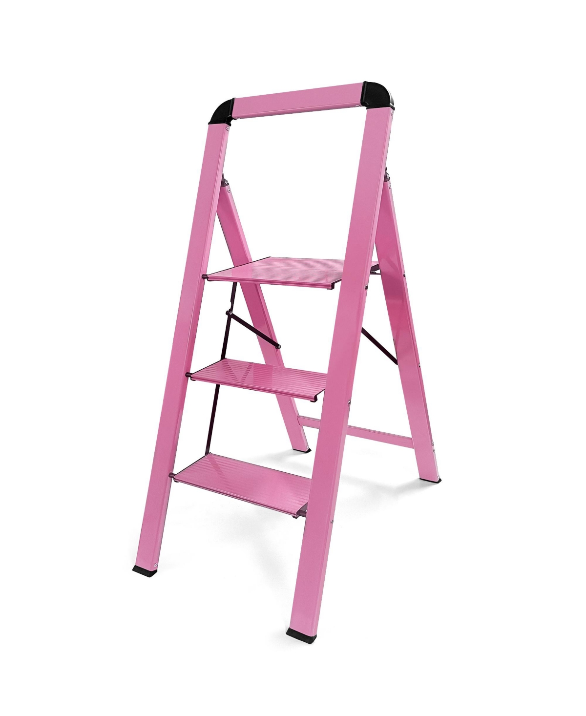 3 - Step Aluminum Folding Step Stool For Home and Garden - Pink