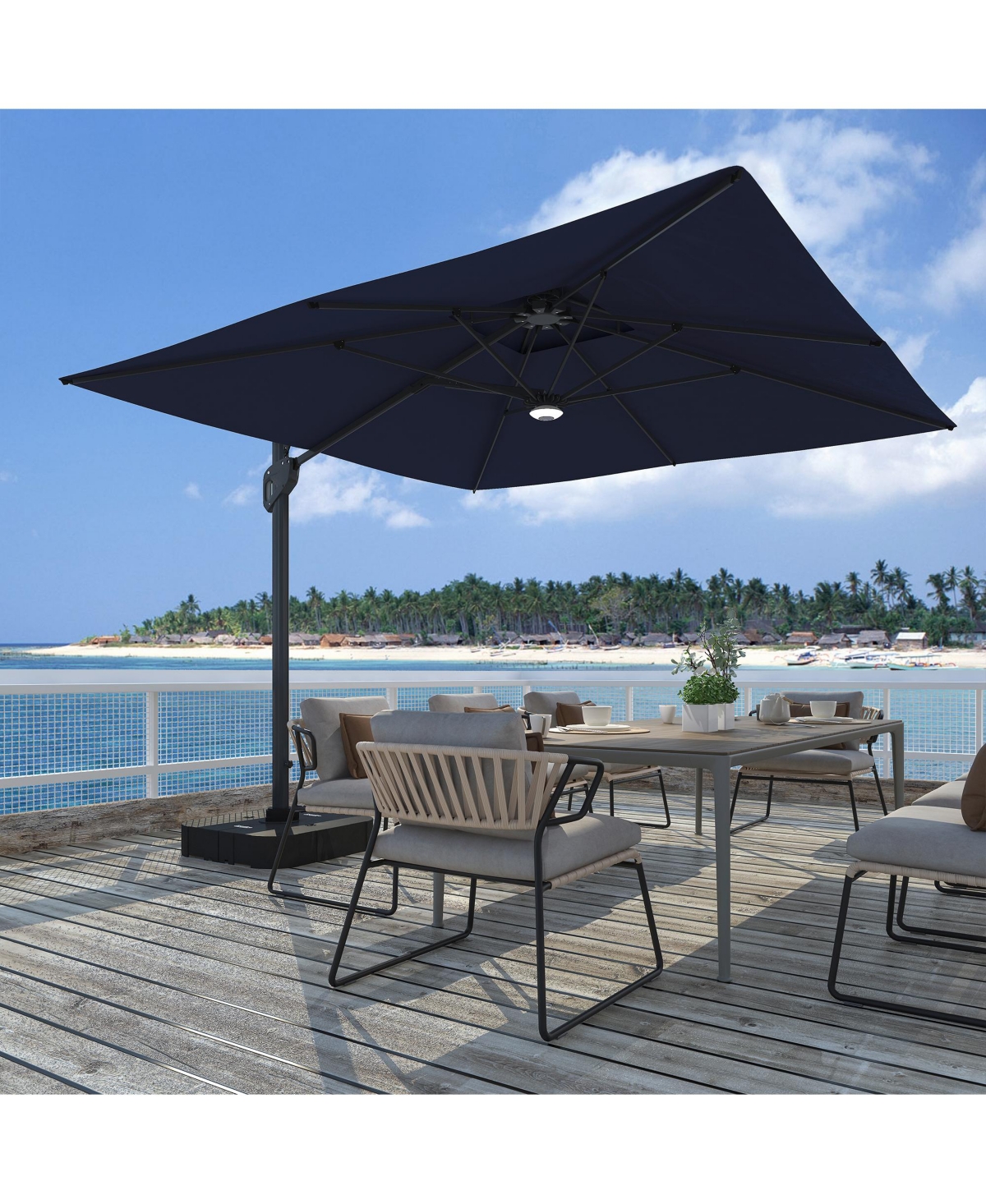 Mondawe 10ft Square Solar Led Offset Cantilever Outdoor Patio Umbrella with Bluetooth Speaker and Included Base