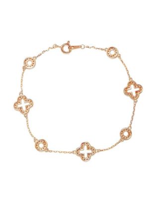 Suzy Levian Sterling Silver Cubic Zirconia Clover and Circle Station Bracelet