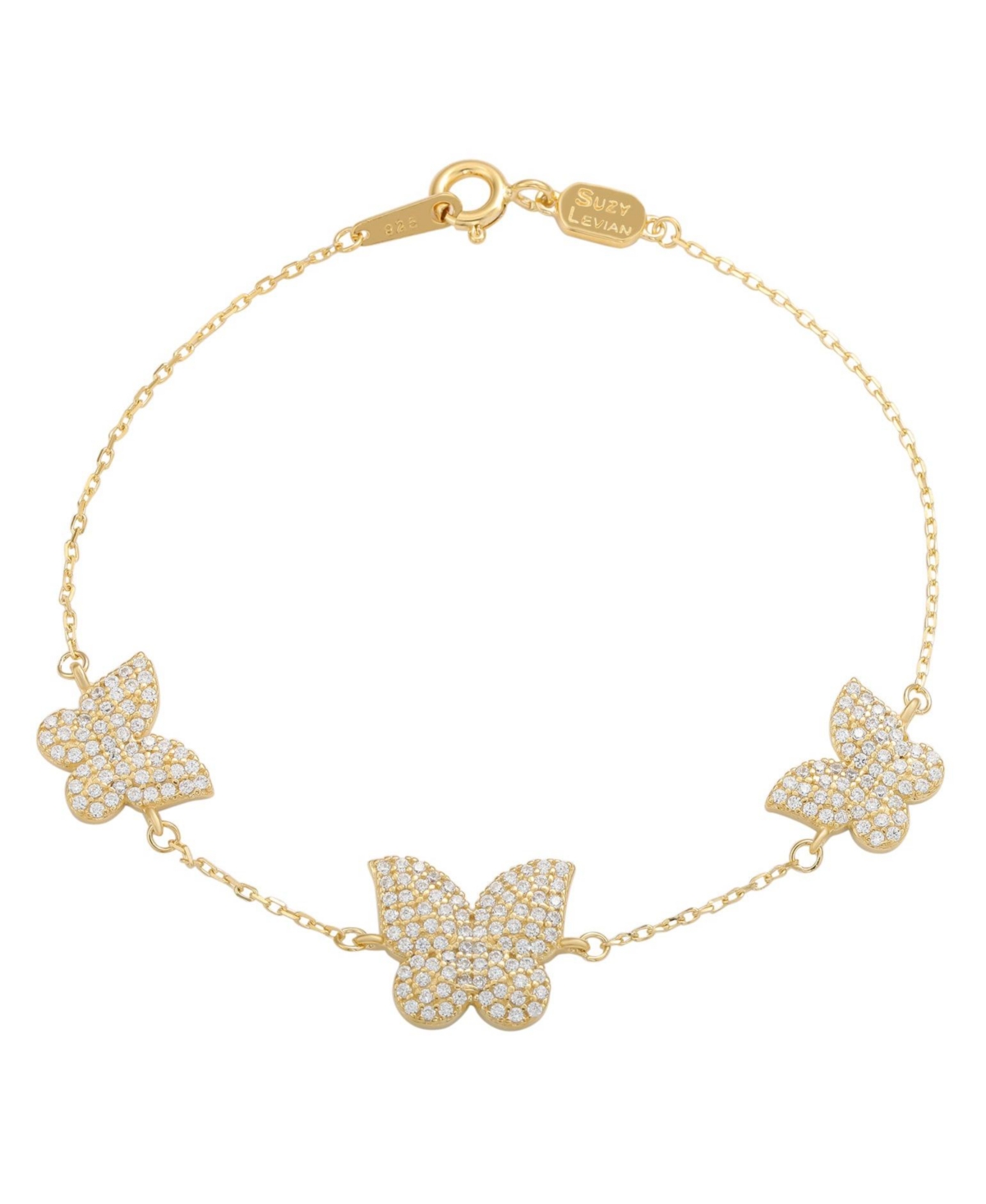 Suzy Levian Sterling Silver Cubic Zirconia Puffed Butterfly Station Bracelet - Silver