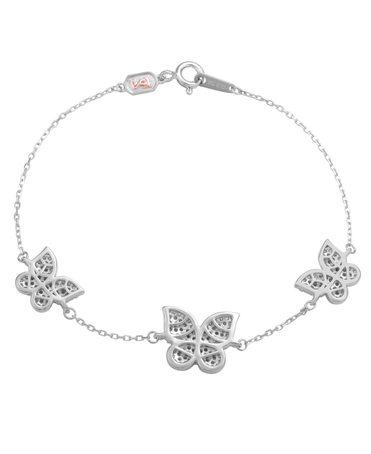 Suzy Levian Sterling Silver Cubic Zirconia Puffed Butterfly Station Bracelet - Silver