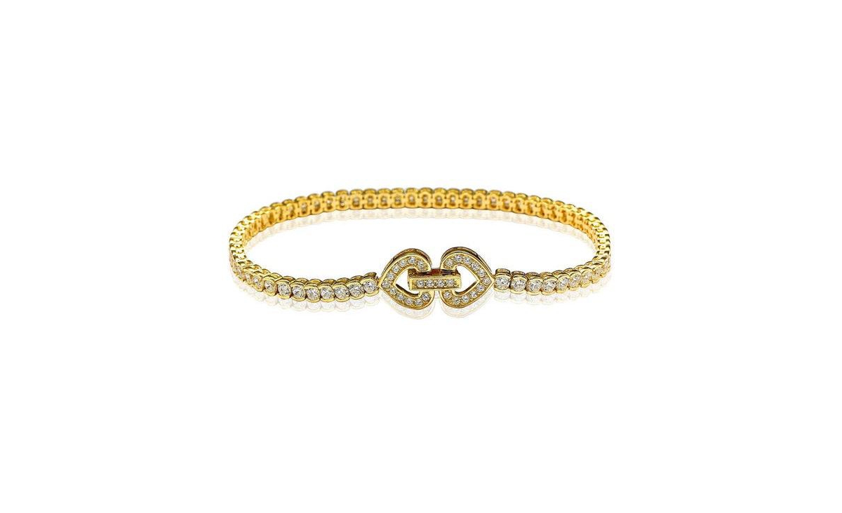 Suzy Levian Sterling Silver Cubic Zirconia Heart Locked Tennis Bracelet - Gold