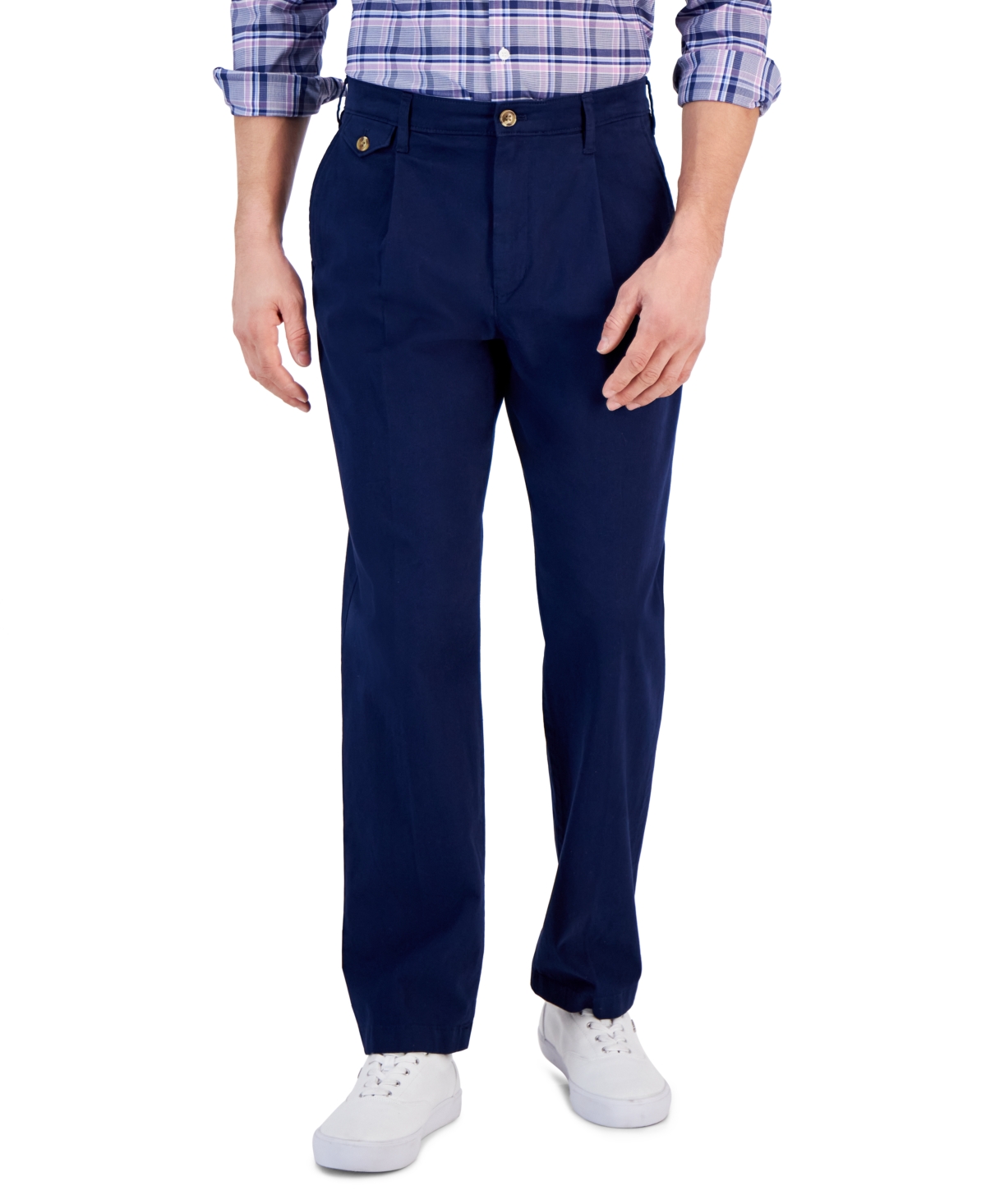 Men's Relaxed-Fit Pleated Chino Pants, Created for Macy's - Navy Blue