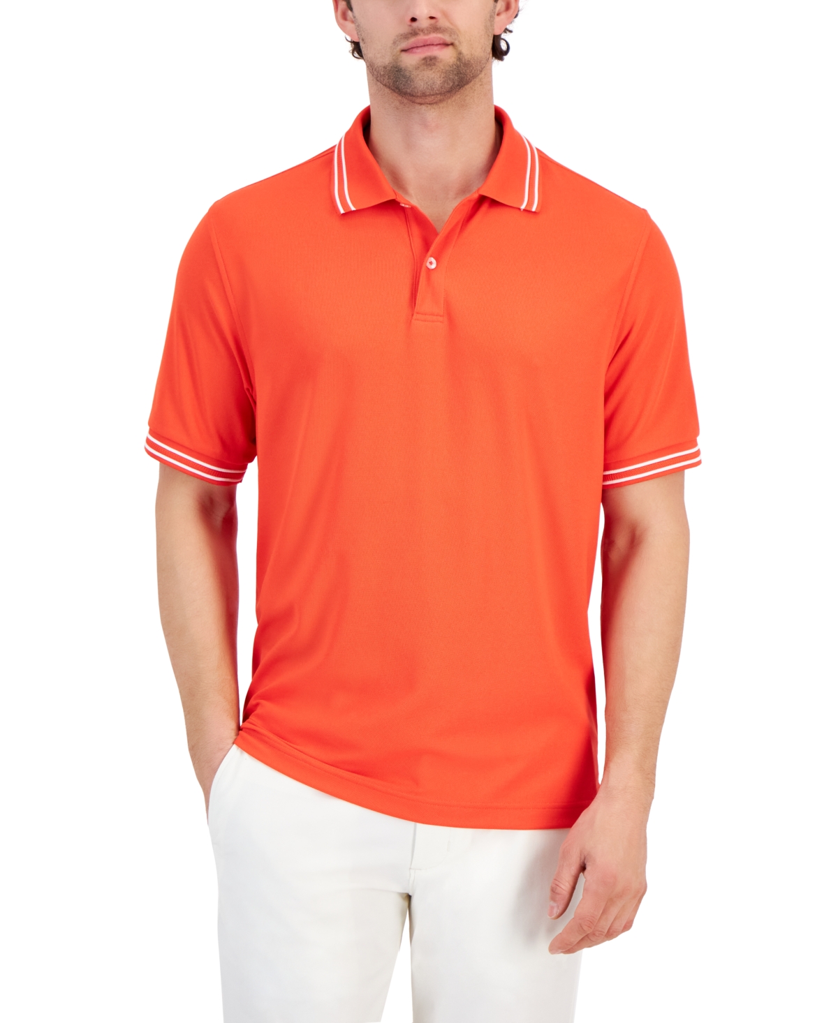 Club Room Men's Performance Stripe Polo, Created For Macy's In Red Zone