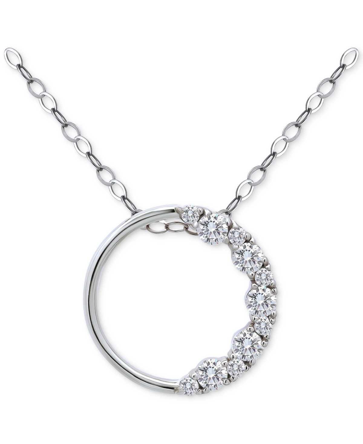 Giani Bernini Cubic Zirconia Circle Pendant Necklace In Sterling Silver, 16" + 2" Extender, Created For Macy's