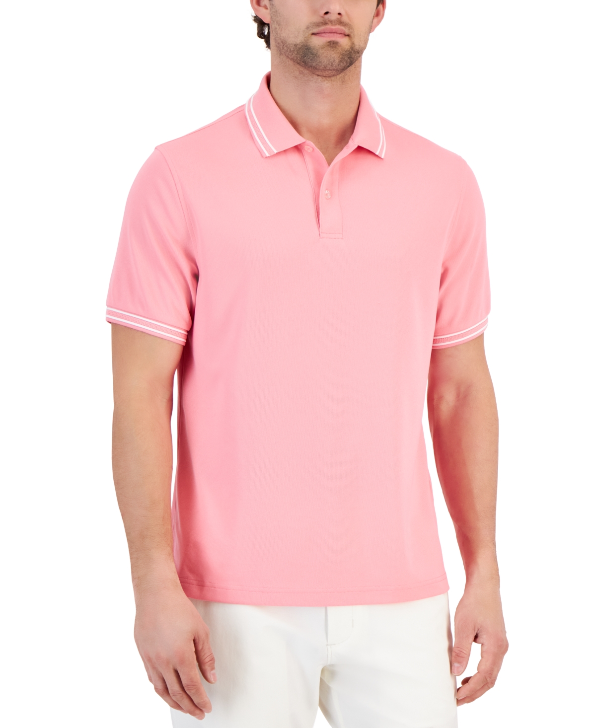 Club Room Men's Performance Stripe Polo, Created For Macy's In Bubble Gum Pink