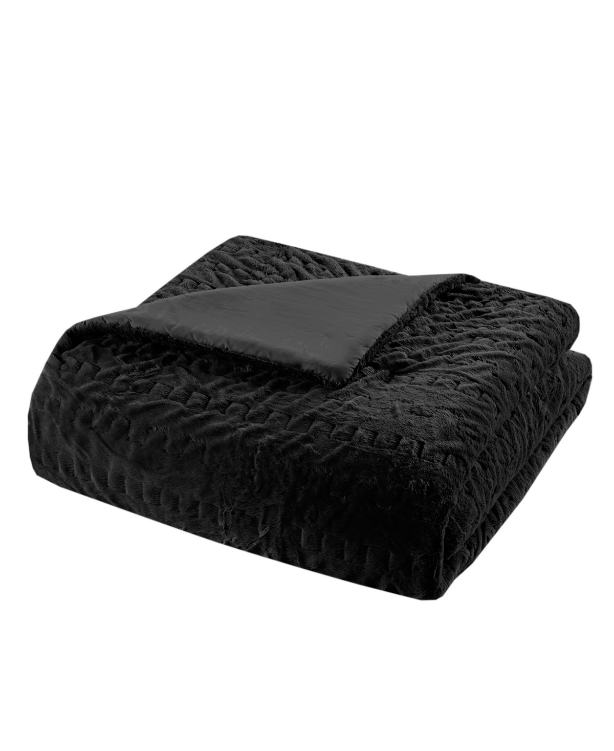 Shop Madison Park Blair Ruched 3-pc. Faux Fur Comforter Set, Full/queen In Black