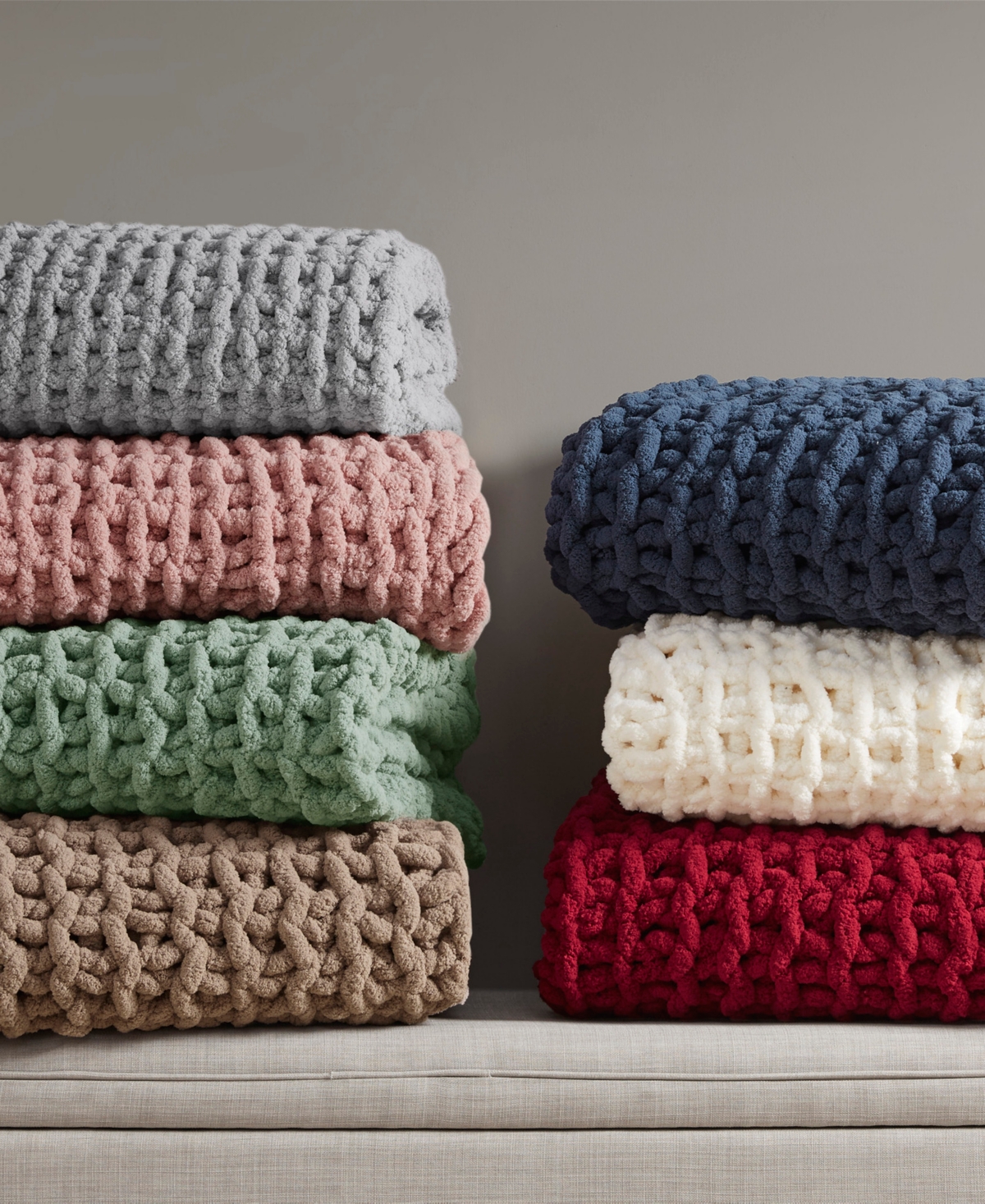 Madison Park Chunky-knit Chenille Throw, 50" X 60" In Red