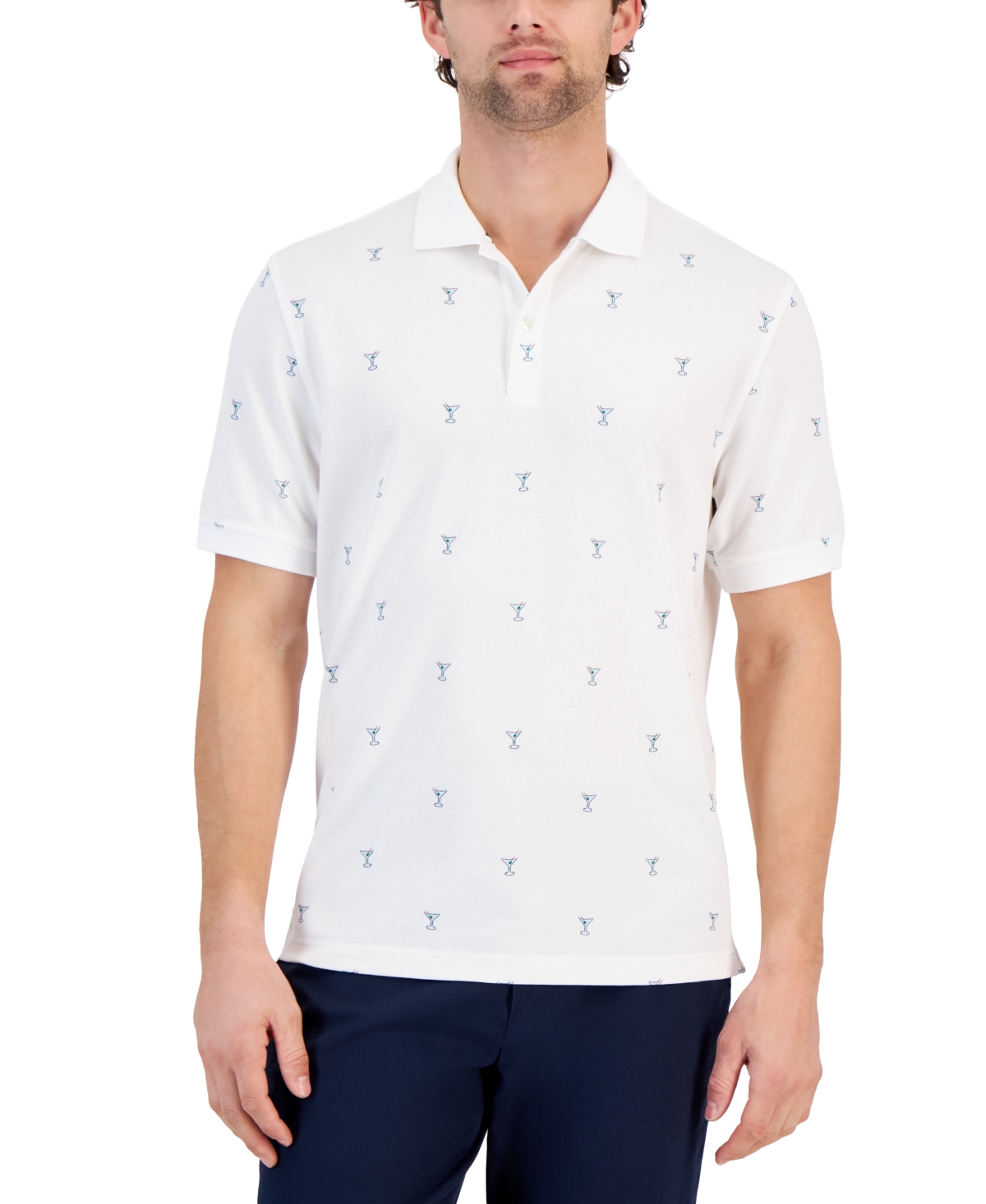 Men's Martini Graphic Pique Polo Shirt, Created for Macy's - Bright White