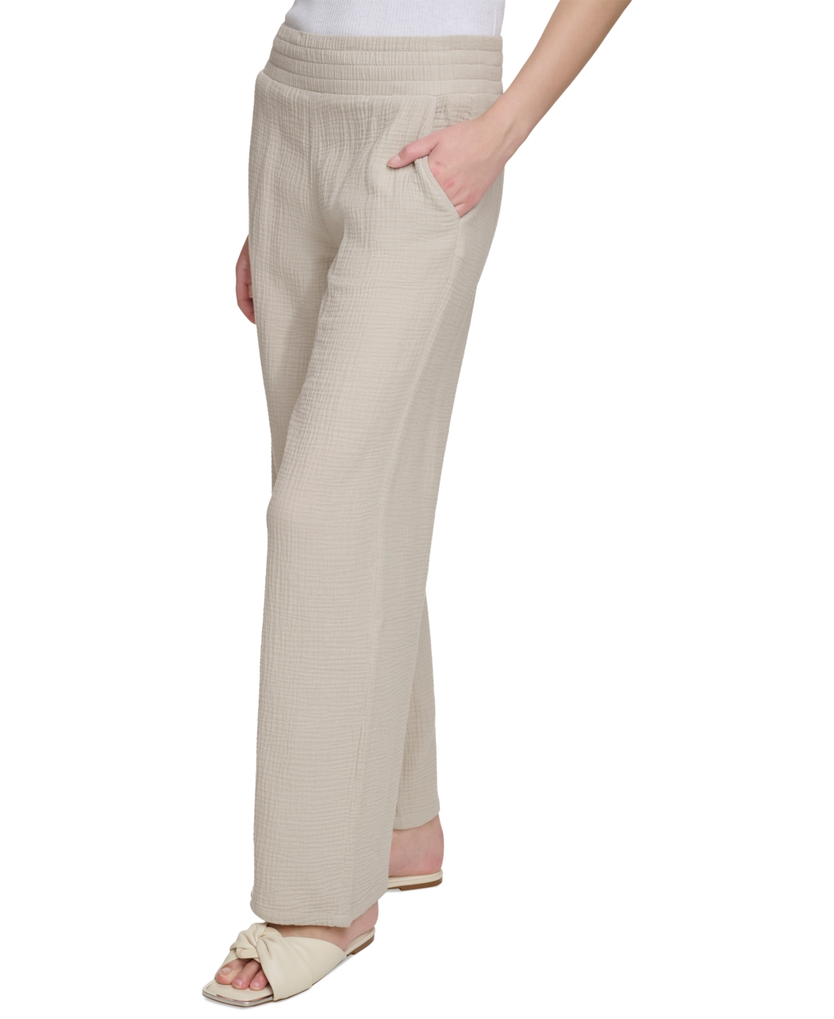 DKNY JEANS WOMEN'S HIGH-RISE GAUZE STRAIGHT-LEG PANTS 