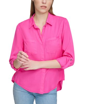 DKNY Jeans - Women's Roll-Tab-Sleeve Button-Front Top
