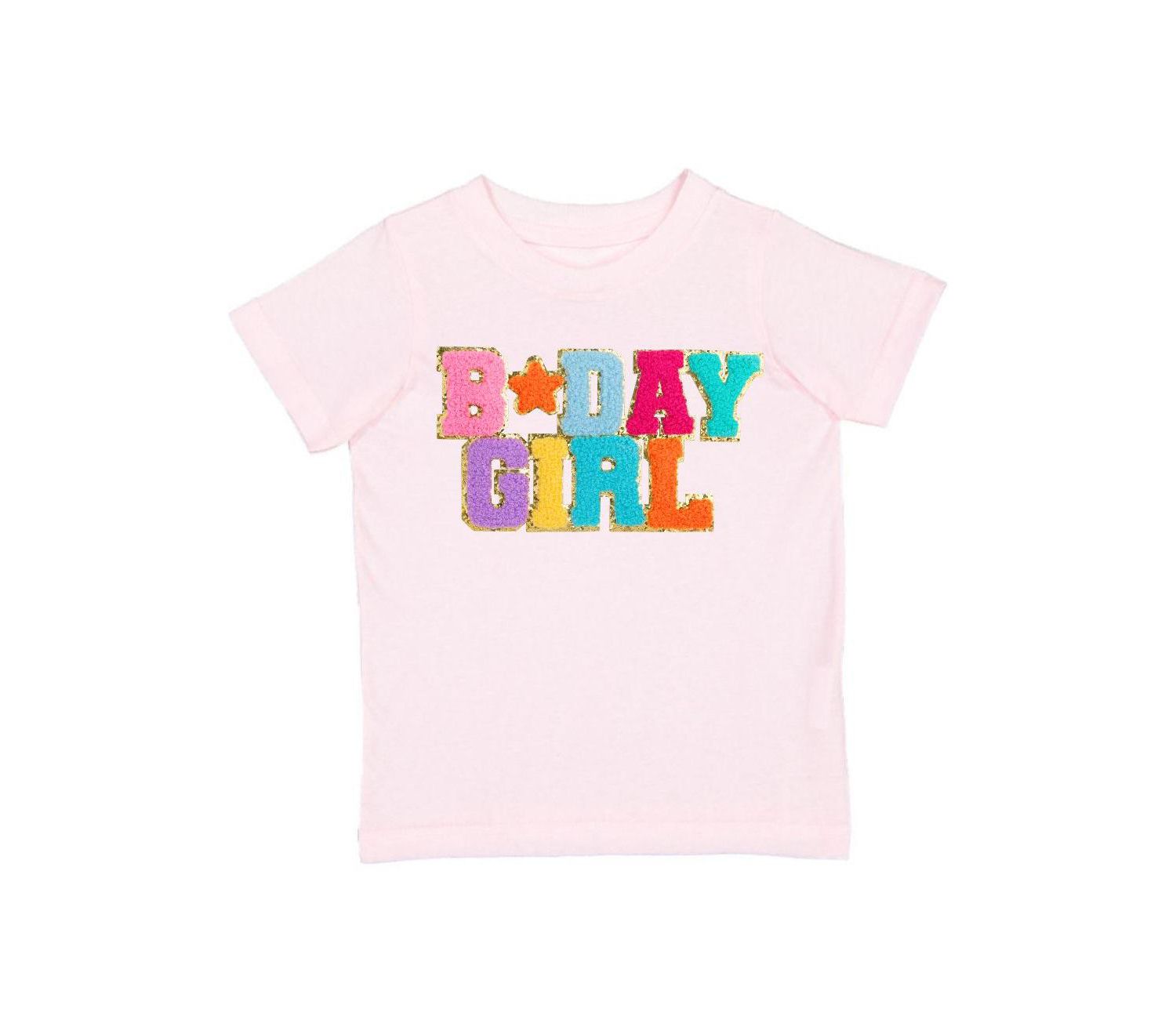 Little and Big Girls Birthday Girl Patch Short Sleeve T-Shirt