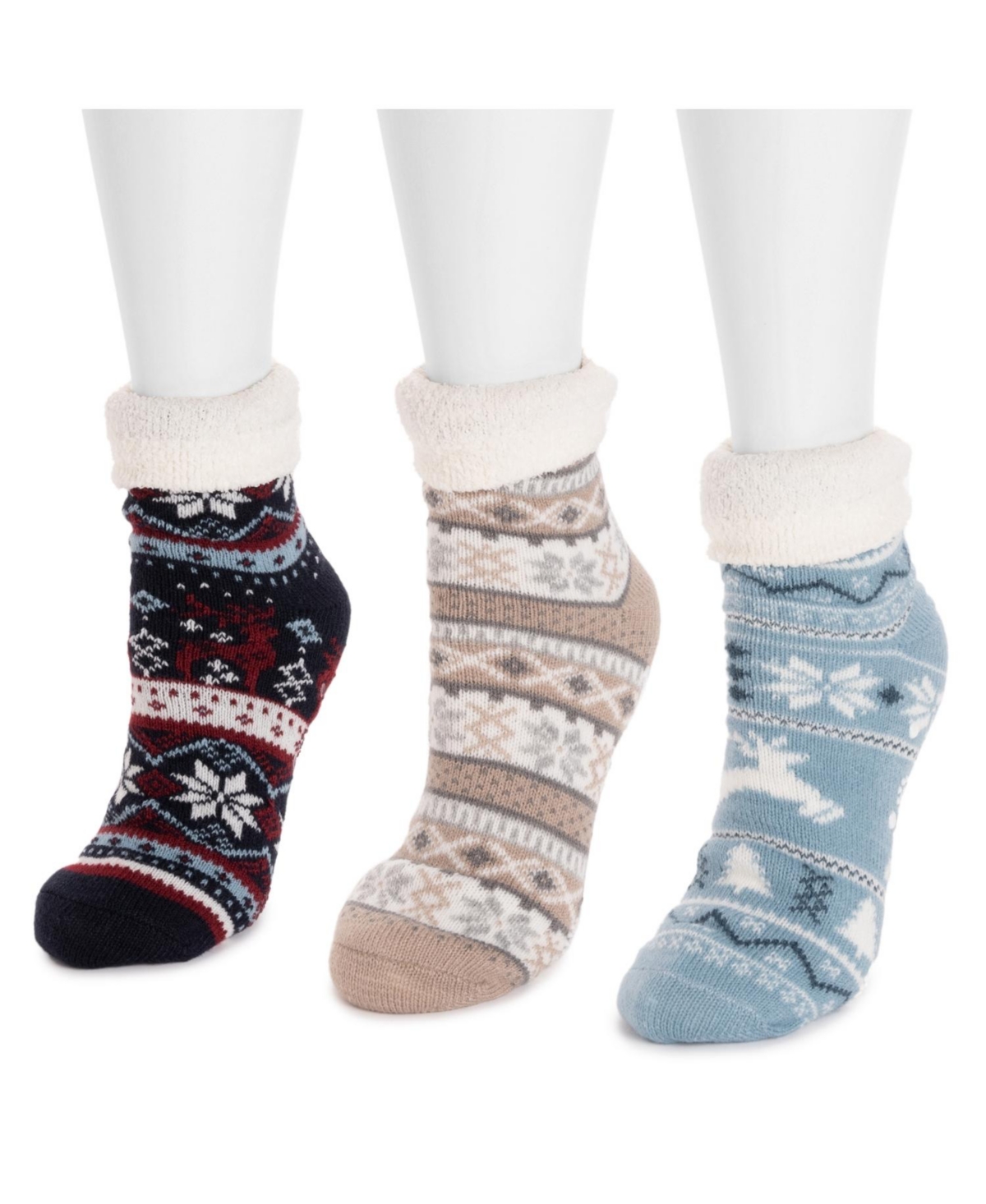 Muk Luks Women's 3 Pair Pack 2 Layer Ankle Socks, One -fairy dust