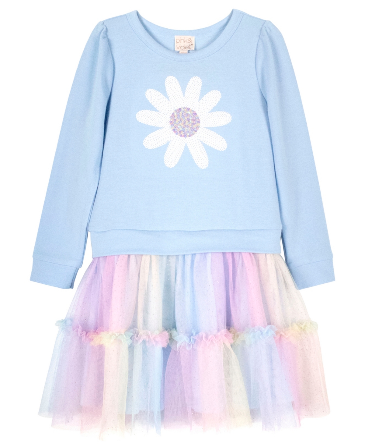 Pink & Violet Kids' Toddler Girls French Terry Drop Waist Flower Tutu Dress In Blue,multi