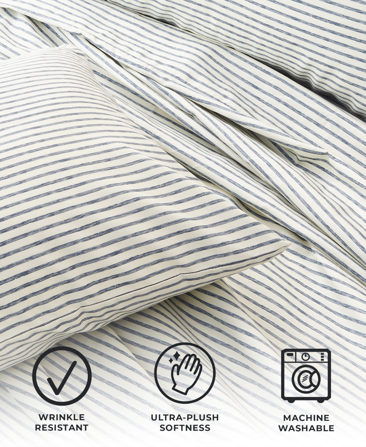 Premium Comforts Striped Wrinkle Resistant Microfiber 4-Pc. Sheet Set, - Stripe - Blue