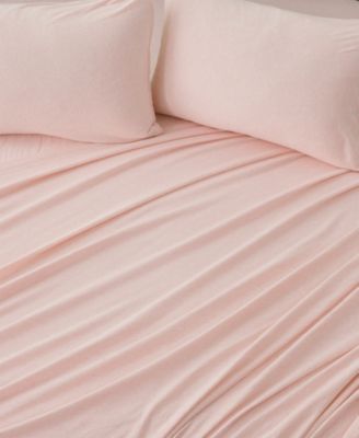 Heathered Melange T-shirt Jersey Knit Cotton Blend 4 Piece Sheet Set, Queen