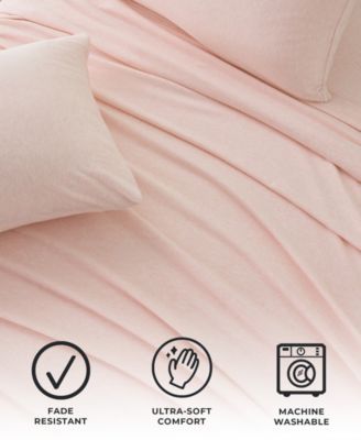 Heathered Melange T-shirt Jersey Knit Cotton Blend 3 Piece Sheet Set, Twin